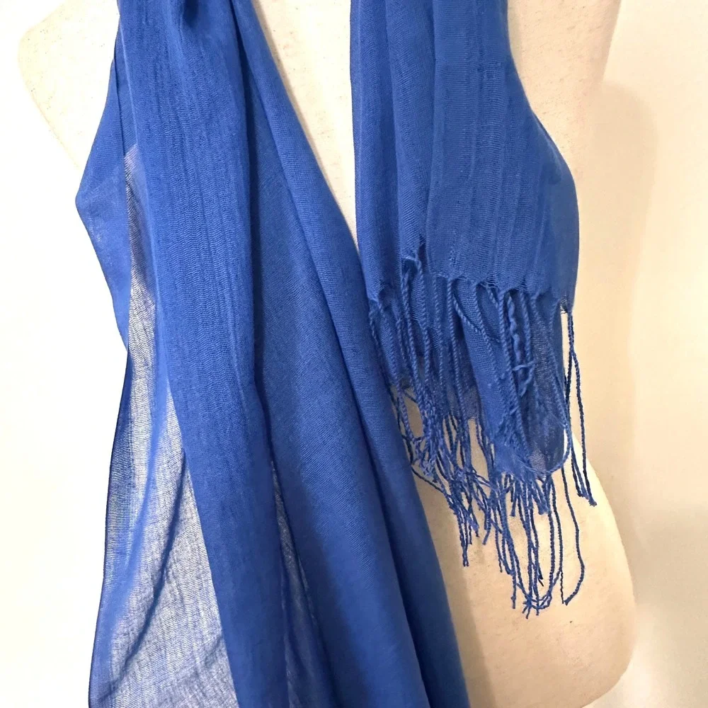 Cashmere Scarf Royal Blue‎ Lightweight Fringe Wrap Shawl Pashmina Minimalist
